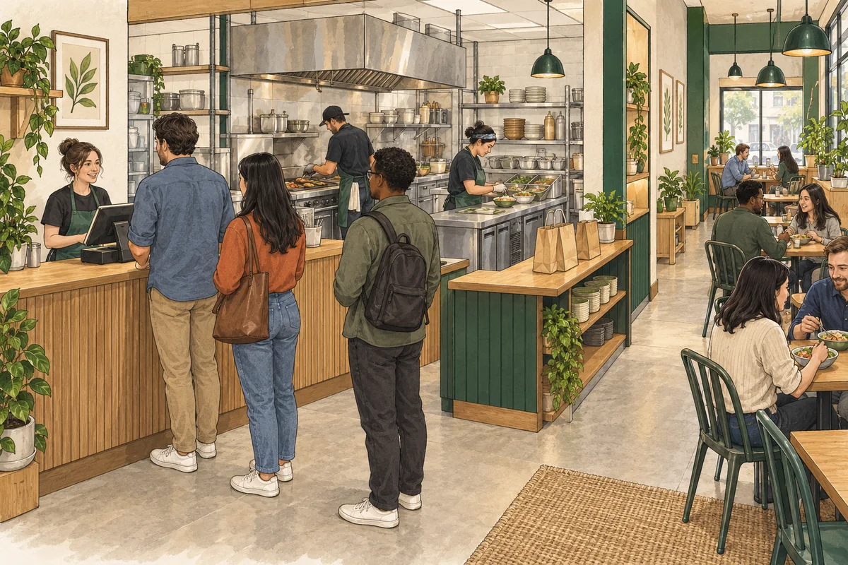 Illustration of Independent leased counter-service restaurant; existing kitchen infrastructure; no alcohol, drive-through or franchise fees.