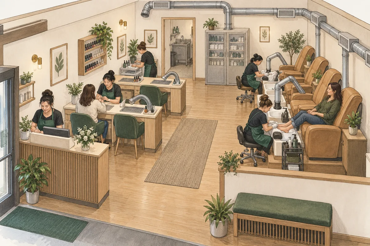 Illustration of Leased employee-operated nail salon; no booth rentals.
